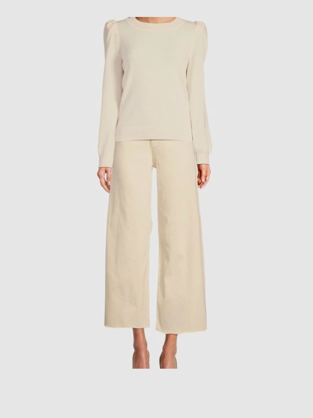 Antonio Melani Puff Sleeve Cream Cashmere Sweater Size Small